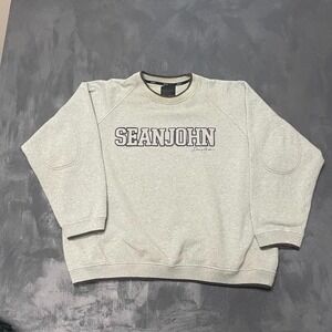 Vintage Embroidered Sweatshirt Men XXL Grey 2000s Sean John
